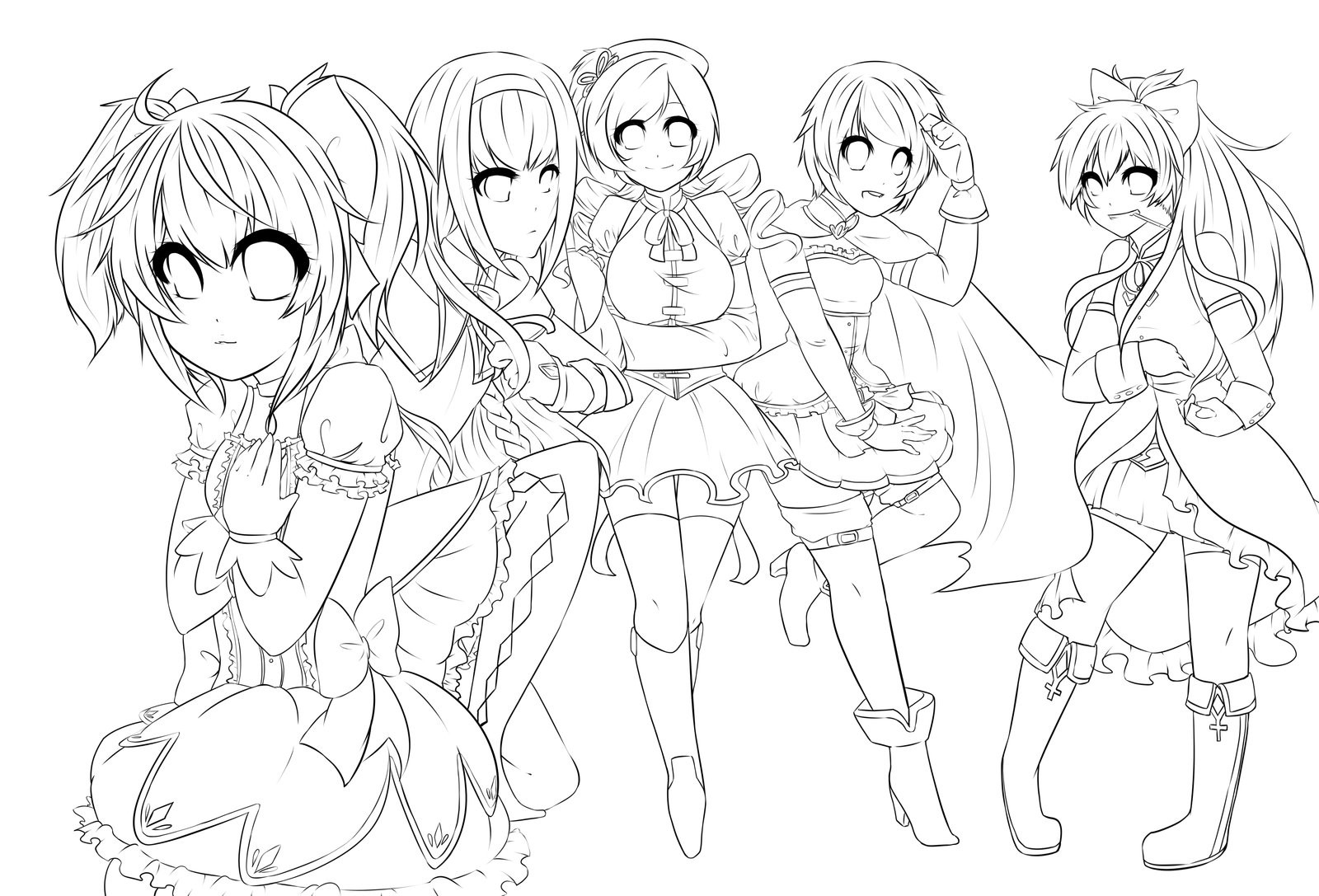 Anime Group Of Boys Coloring Pages
 Puella Magi Madoka Magica Collab Lineart by SapphieChan on