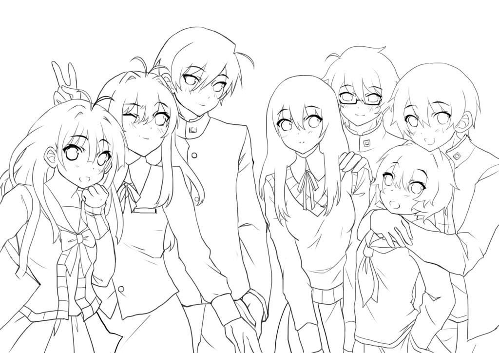 Anime Group Of Boys Coloring Pages
 Ai Ribbon VC 1 Line Art by airibbon on DeviantArt