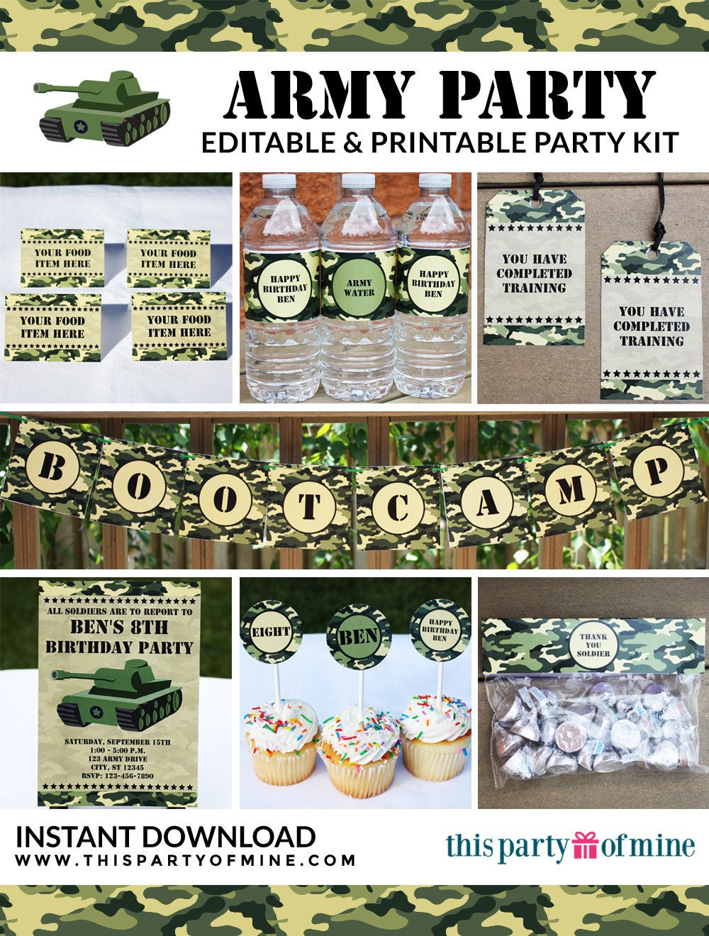 Army Birthday Party
 Army Party Invitation & Decorations Kit Printable Military