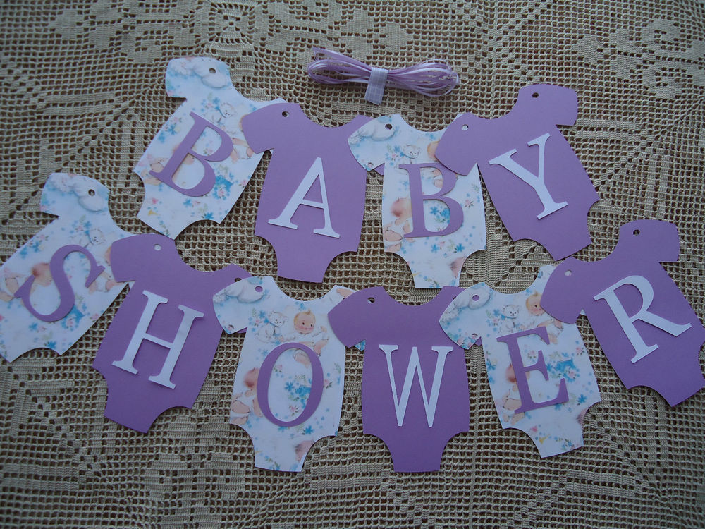 Baby Shower Banner DIY
 10 Bunting Flags Banners Garland esies BABY SHOWER Lilac