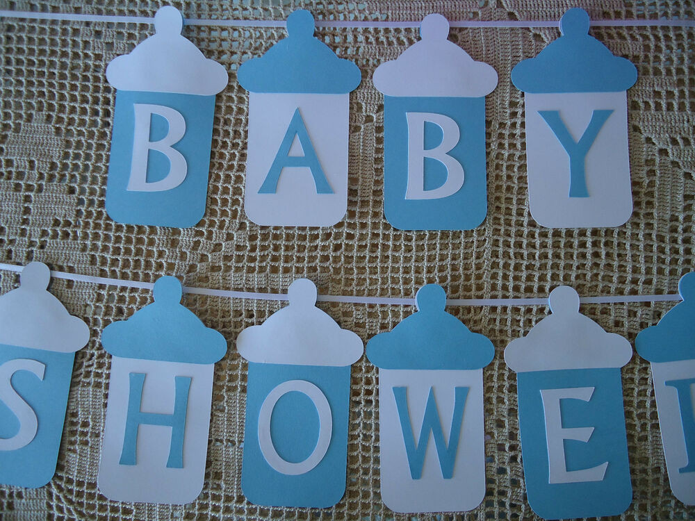 Baby Shower Banner DIY
 BABY SHOWER Bunting Banner Flags Garland Blue White Baby