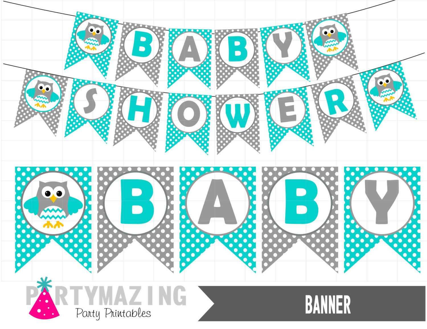 Baby Shower Banners DIY
 Owl Baby Shower Party Banner DIY Printable Turquoise Blue