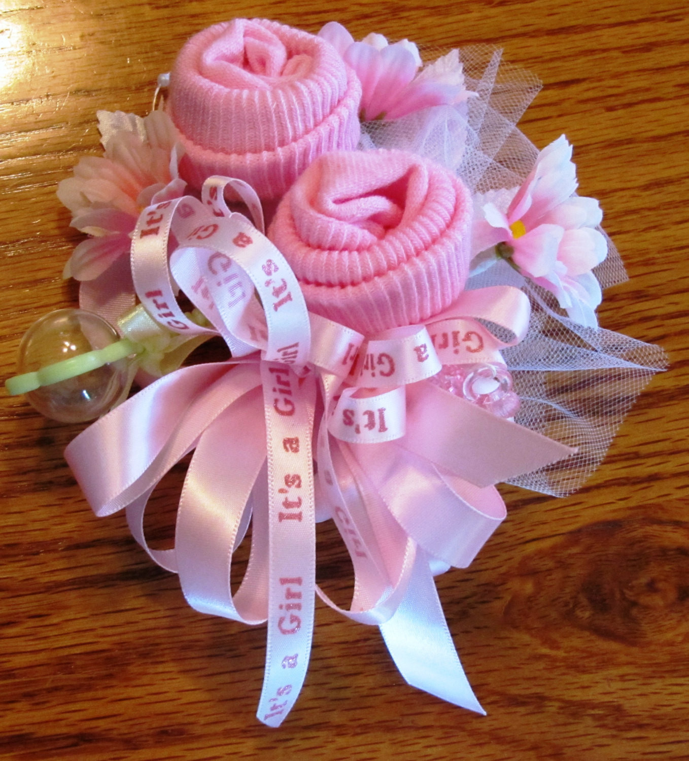 Baby Shower Corsages DIY
 Baby Sock corsage Handmade baby sock shower corsage Baby