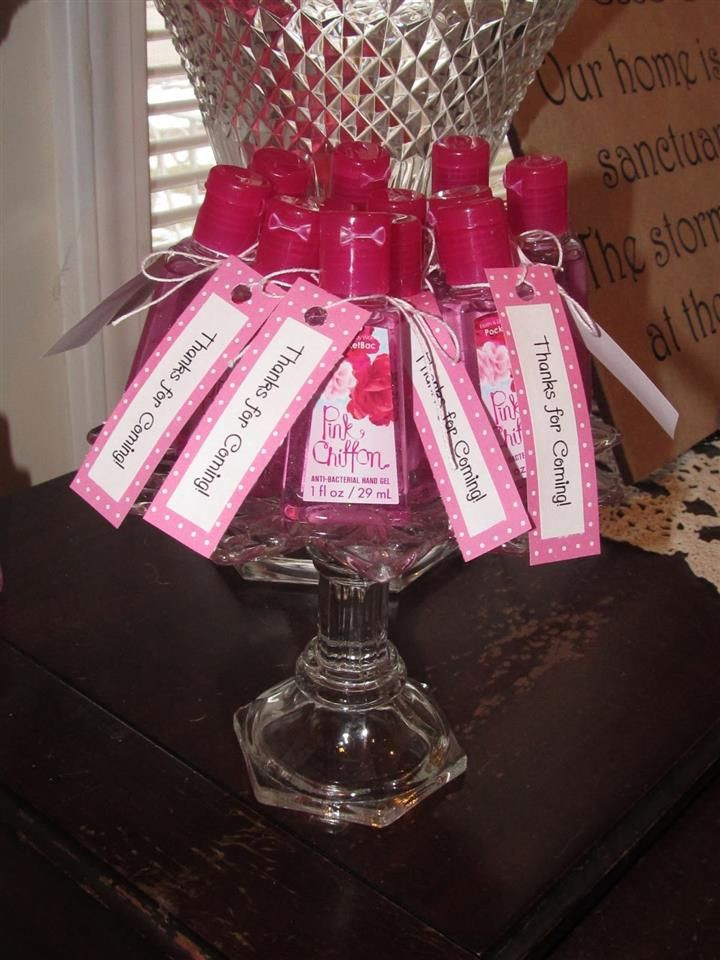 Baby Shower Gift Ideas For Guests
 cute idea for guests pink hand sanitizer from bath and