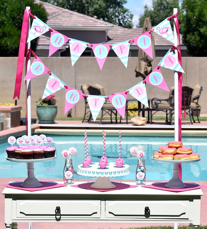 Baby Shower Pool Party Ideas
 Kara s Party Ideas Pink Flamingo Pool Party