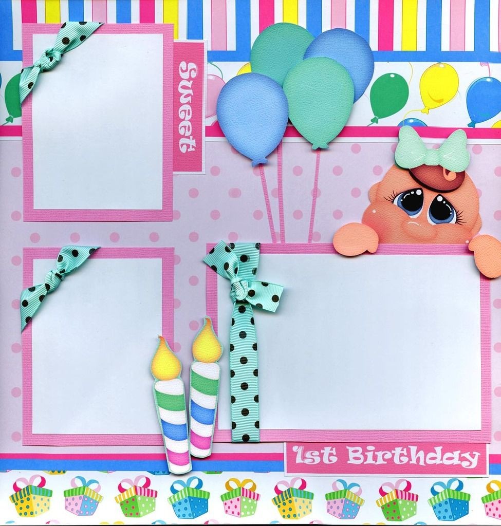 Baby'S First Birthday Decorations
 BABY S 1ST BIRTHDAY GIRL 2 premade scrapbook pages paper