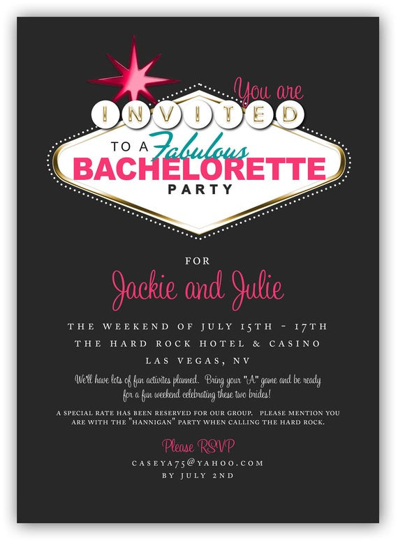 Bachelorette Party Vegas Ideas
 Fabulous Las Vegas Themed Party Invitation 4x6 or 5x7