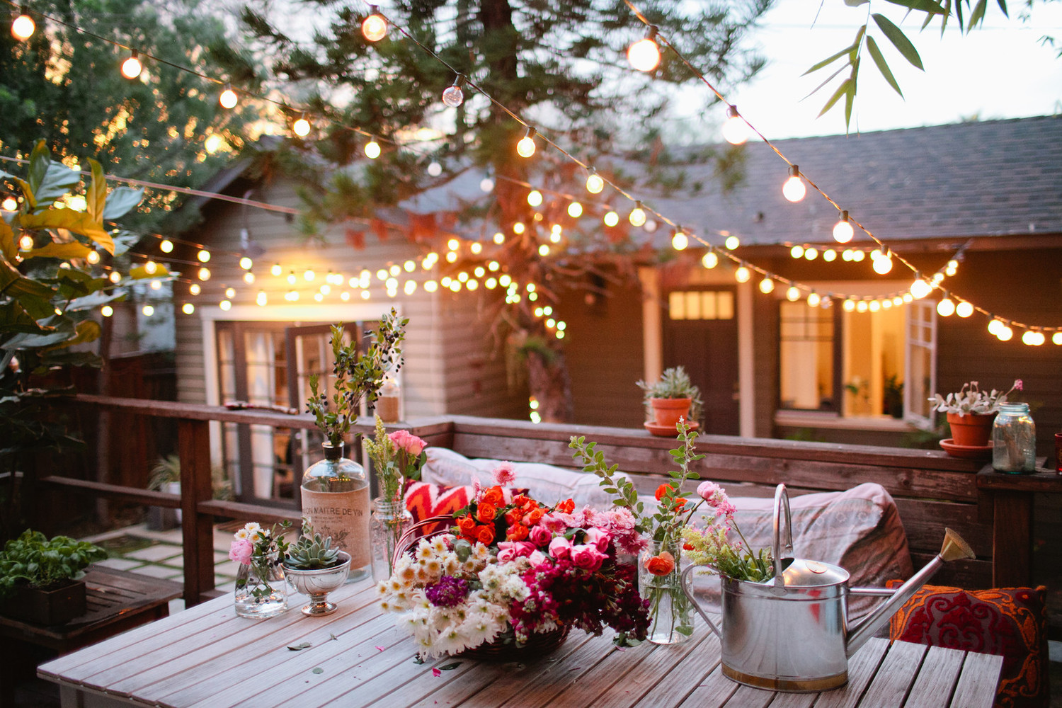 Backyard Party Lights Ideas
 A New Pergola on the Deck from Thrifty Decor Chick