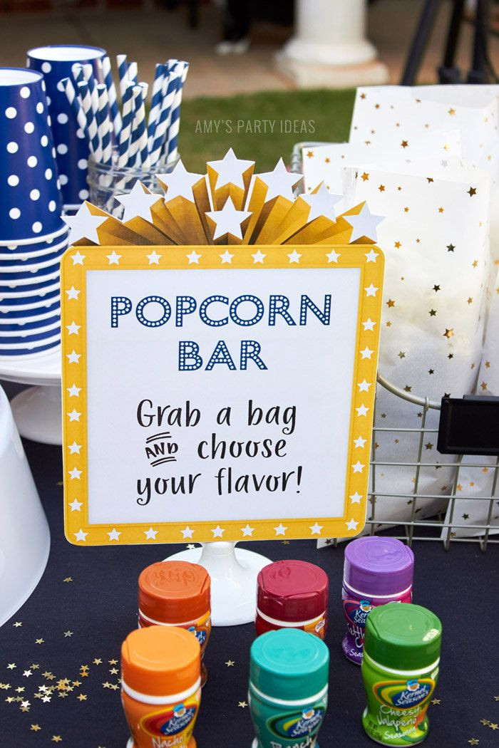 Backyard Teenage Birthday Party Ideas
 Outdoor Movie Party Popcorn Bar Sign PRINTABLE INSTANT