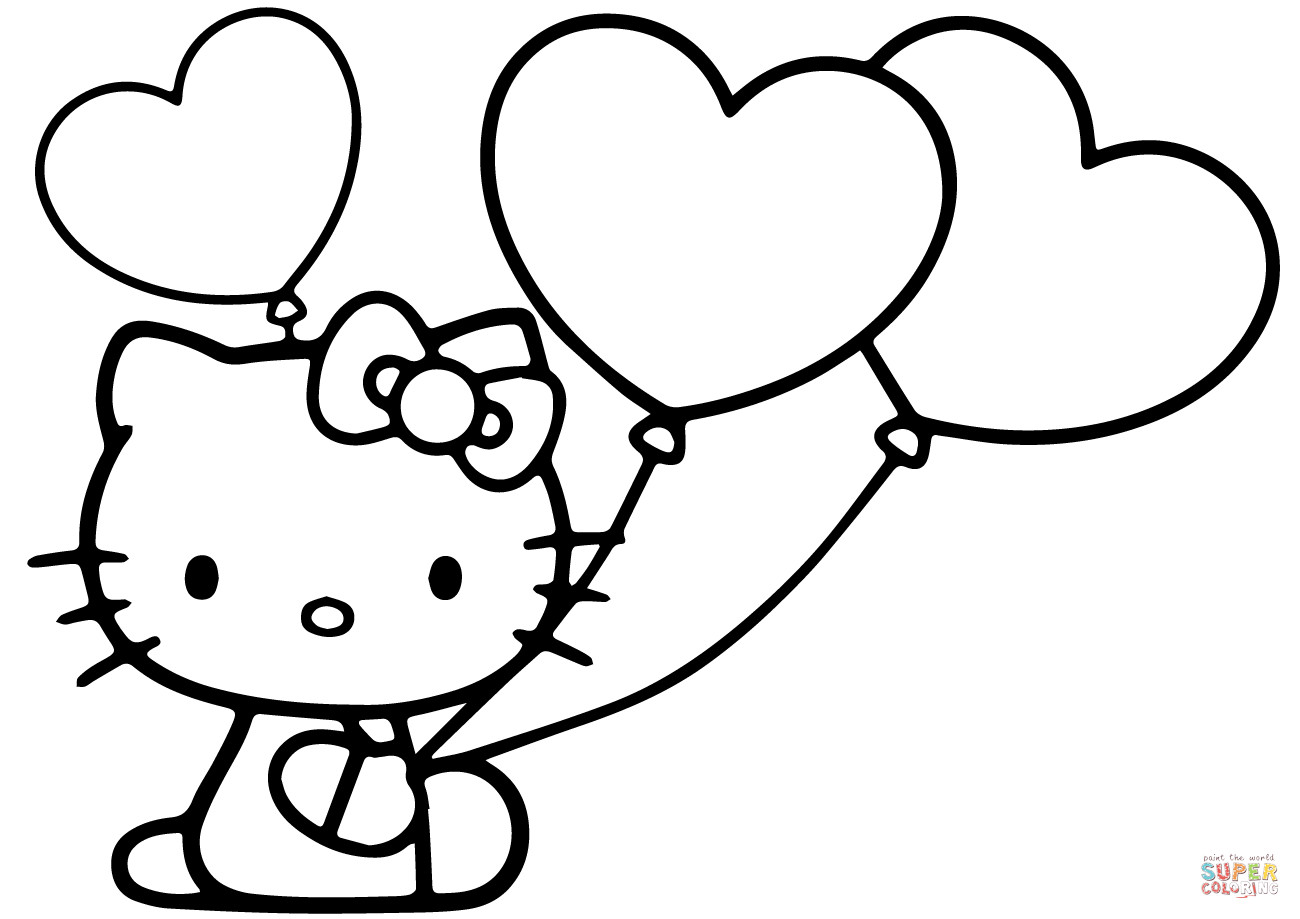 Balloon Coloring Pages Printable
 Hello Kitty with Heart Balloons coloring page