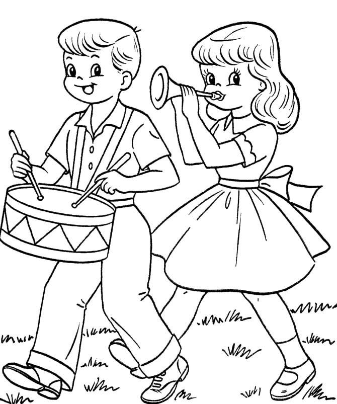 Band Coloring Pages
 Kids Drum Band In Fourth July Coloring Pages Fourth