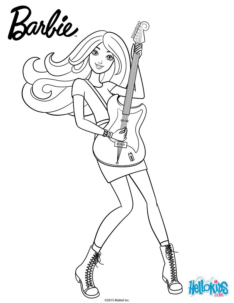 Barbie Coloring Pages For Girls
 Barbie plays guitar coloring pages Hellokids