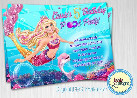 Barbie Mermaid Birthday Party Ideas
 Barbie Mermaid Custom Digital Birthday Pool by