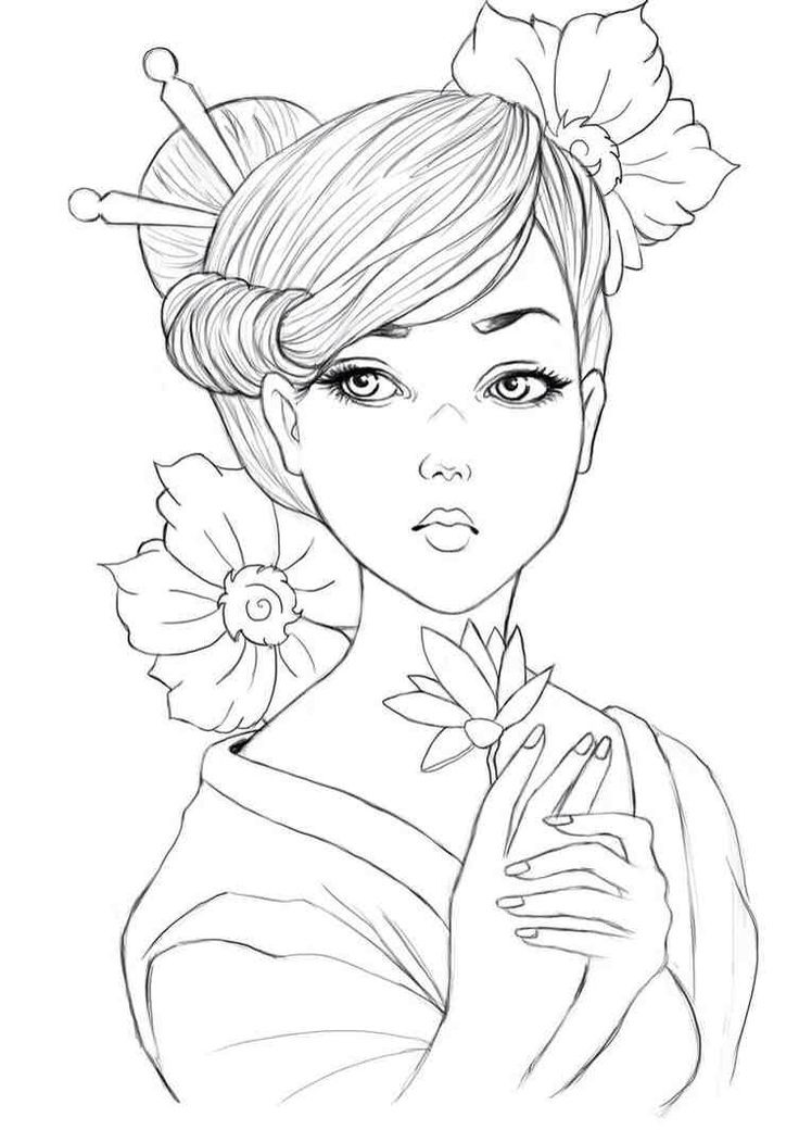 Basic Coloring Pages For Girls
 Geisha colouring page Asian Coloring Pages