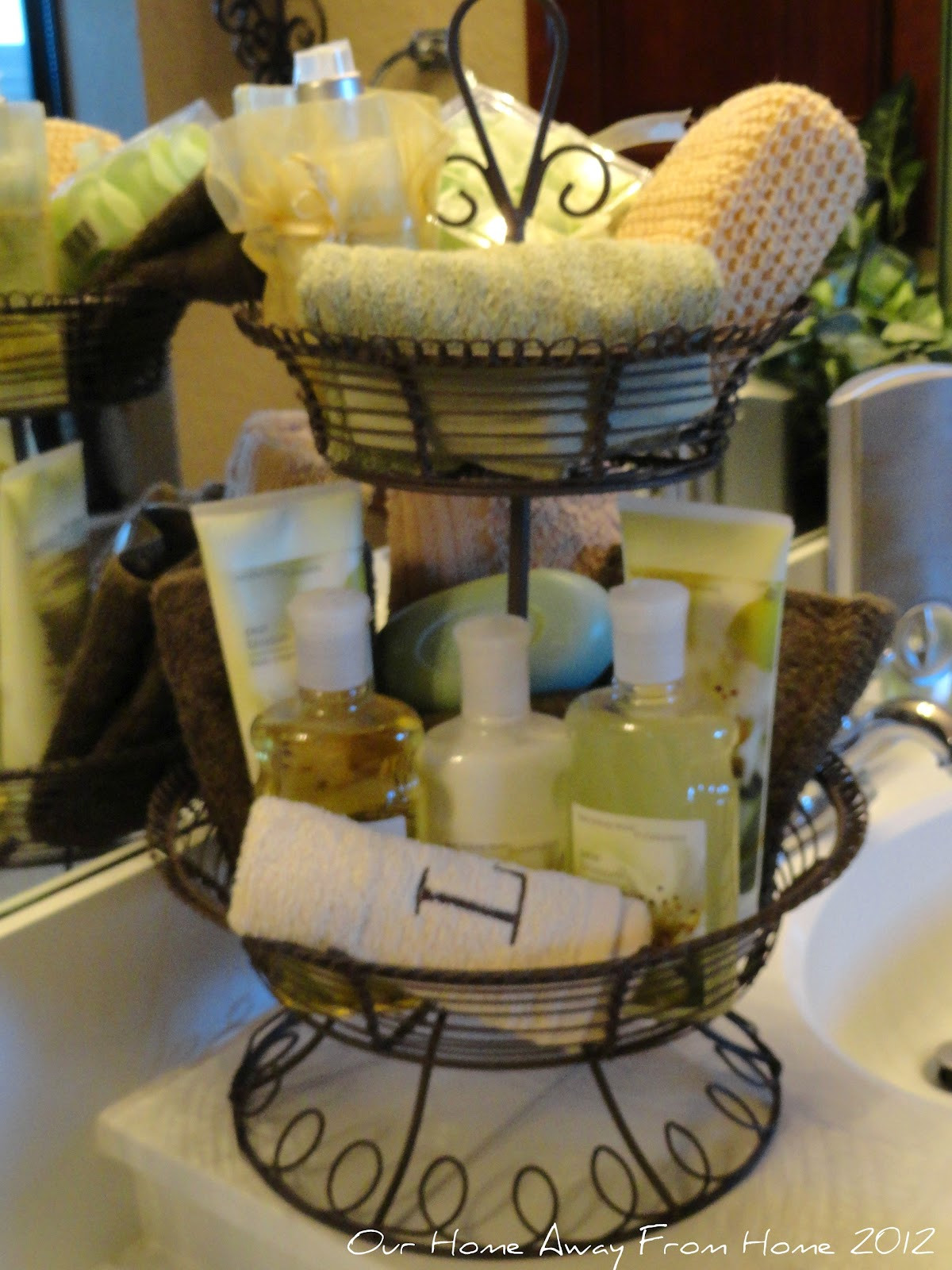 Bathroom Gift Basket Ideas
 Our Home Away From Home Tiered basket in the bathroom and