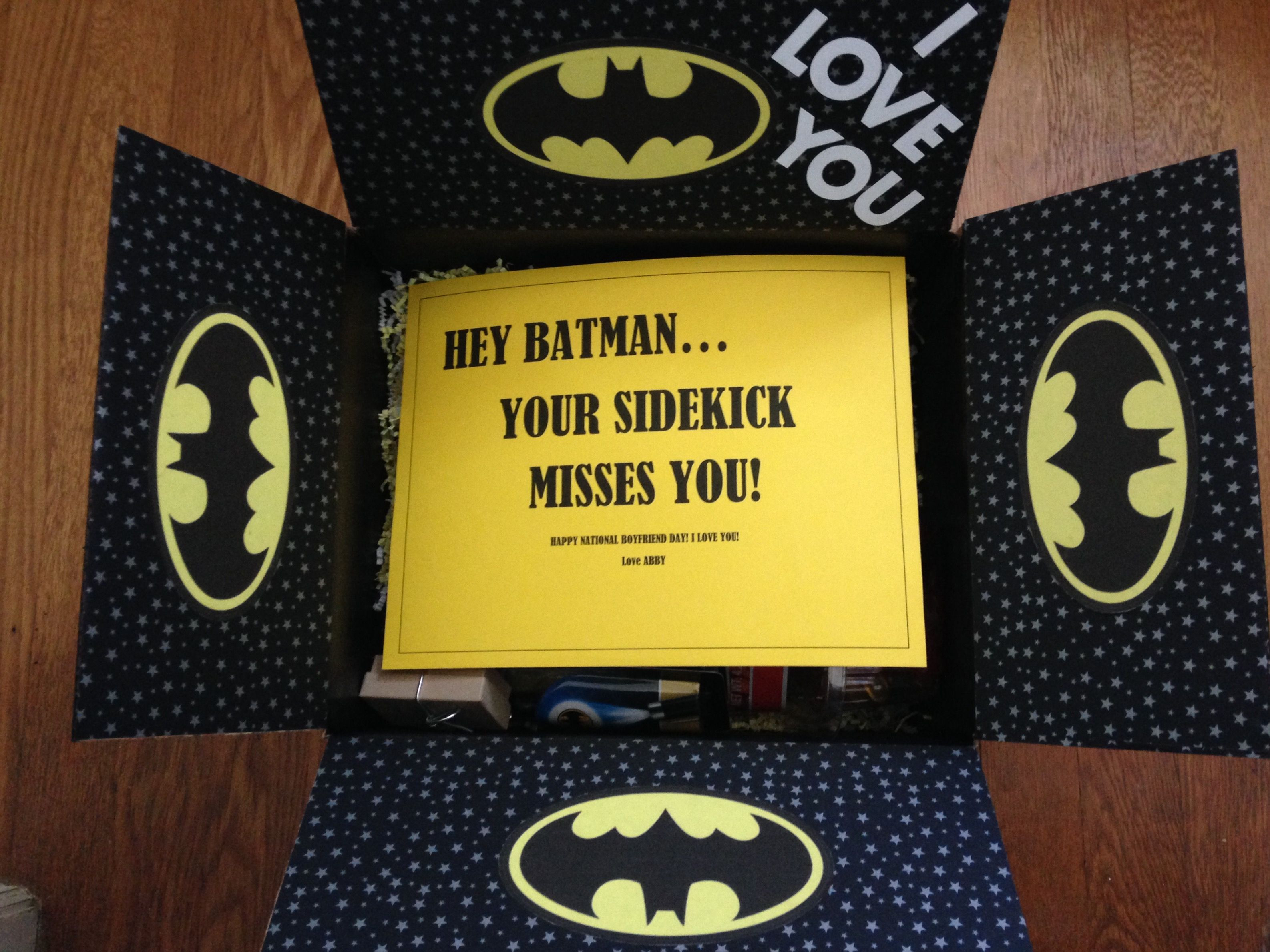 Batman Gift Ideas For Boyfriend
 Batman care package "Hey Batman Your sidekick misses
