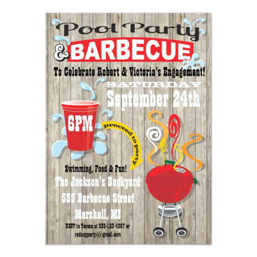 Bbq Pool Party Ideas
 Pool & Barbecue Engagement Party Invitations