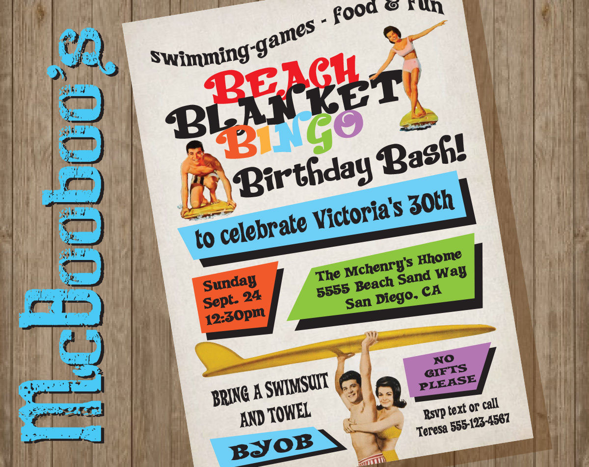 Beach Blanket Bingo Party Ideas
 Retro Beach Blanket Bingo Birthday Party invitation Poster
