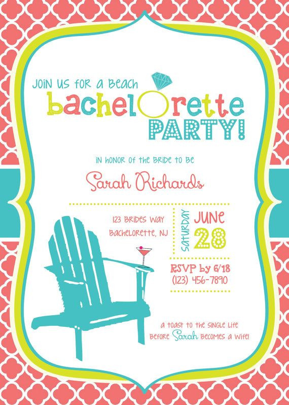 Beach Themed Bachelorette Party Ideas
 CUSTOM Beach Themed Bachelorette Party Invitations