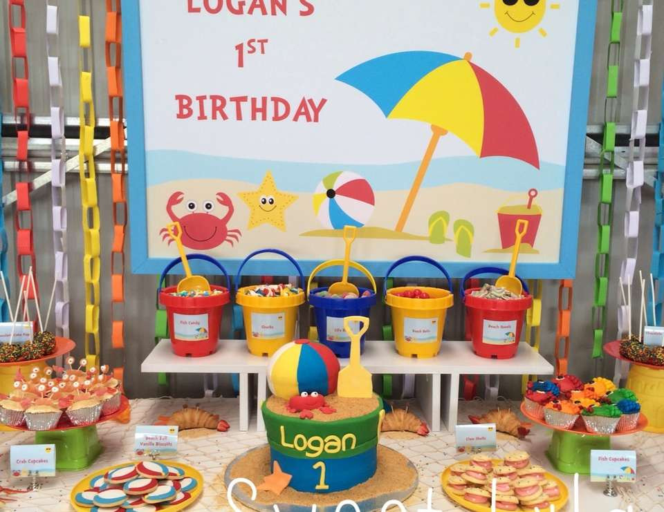 Beach Themed Party Ideas
 Beach Theme Birthday "Logan s First Birthday Beach Party