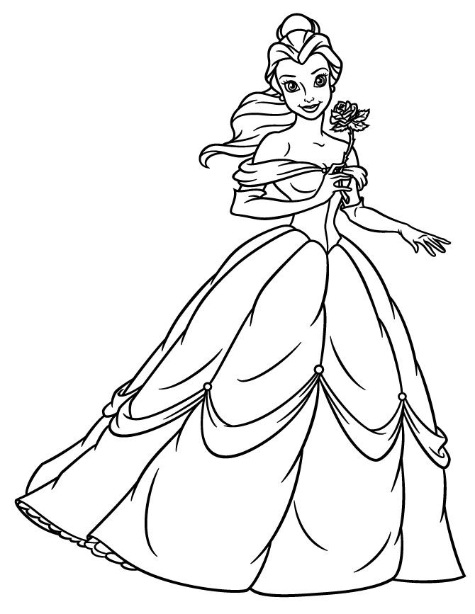 Belle Coloring Pages To Print
 Princess Belle Holding Flower Coloring Page Enjoy