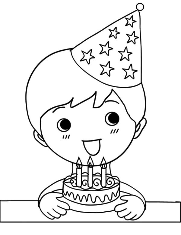 Birthday Boys Coloring Sheets
 Birthday Boy Holding Three Balloons and Present Coloring
