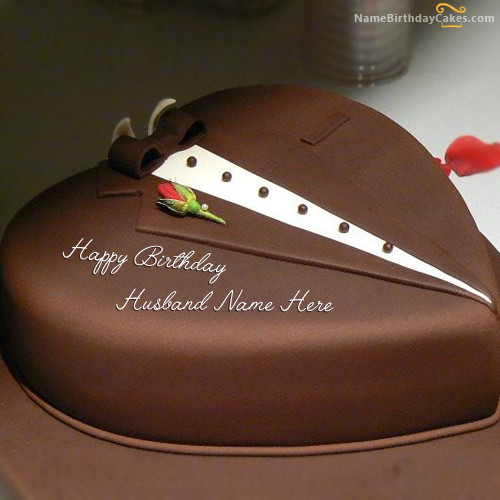 Birthday Cake For Husband
 Write name on Chocolate Heart Cake For Husband Happy