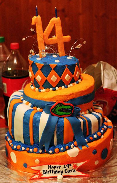 Birthday Cake Ideas For 14 Year Old Boy
 Four tier orange Florida Gators theme birthday cake for 14