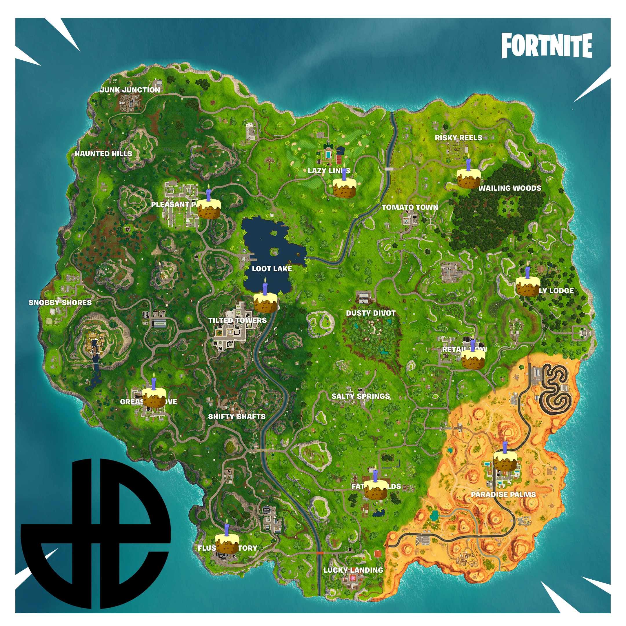 Birthday Cake Map Fortnite
 All Known Birthday Cake Locations for the Fortnite Battle
