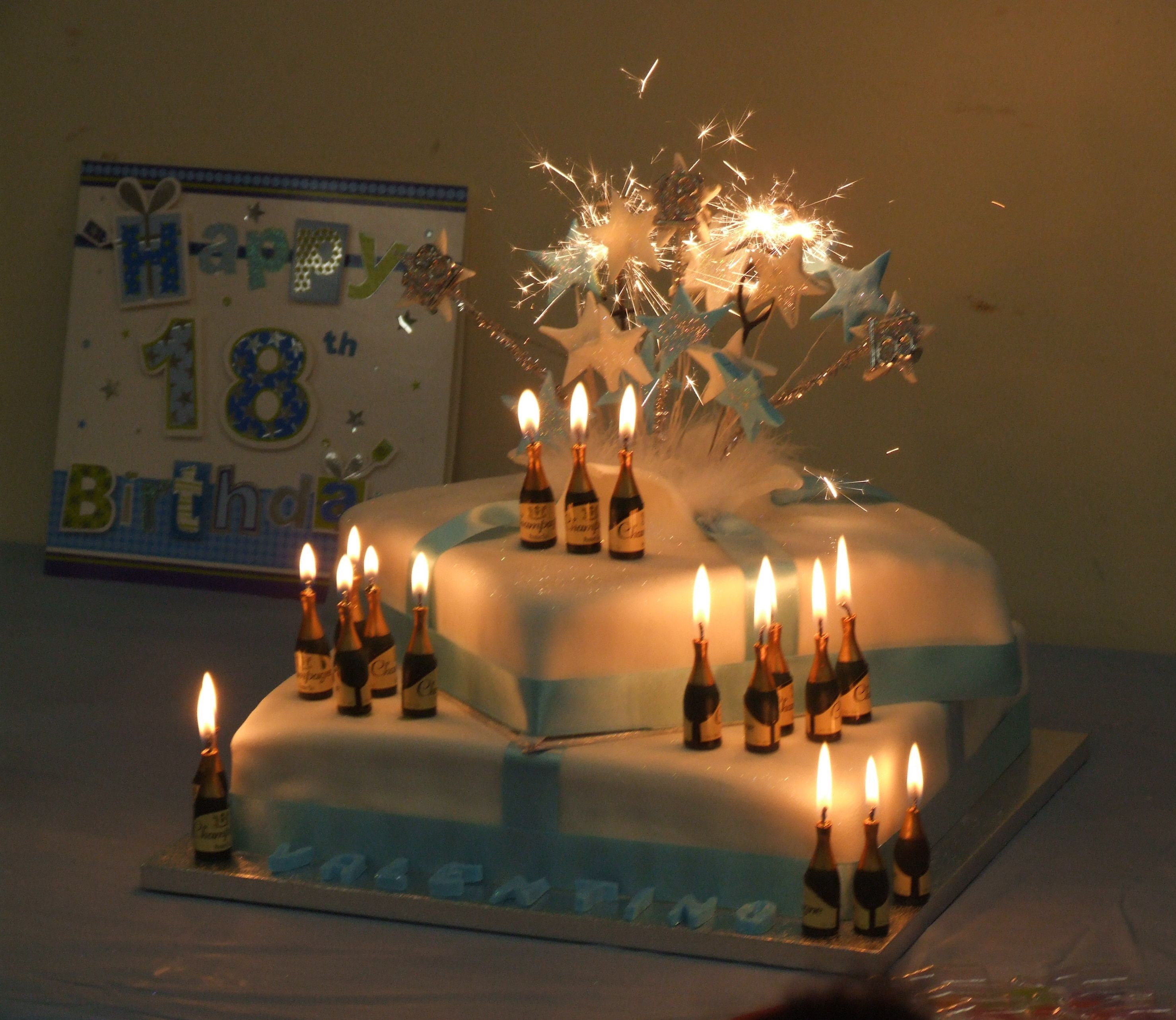 Birthday Cake Sparklers
 My son s 18th Birthday Cake with champagne bottle candles