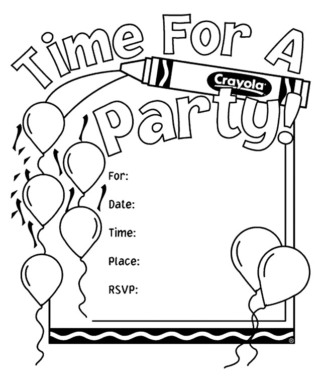 Birthday Cards Coloring Pages Girls
 Birthday Party Invitations Coloring Page