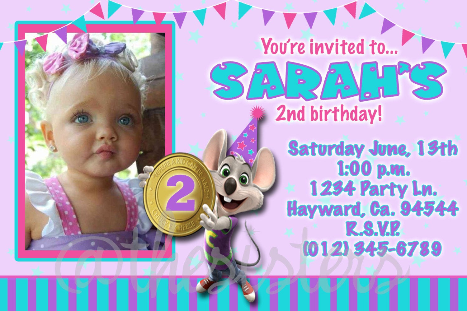 Birthday E Invitations
 girl Chuck E Cheese invitation