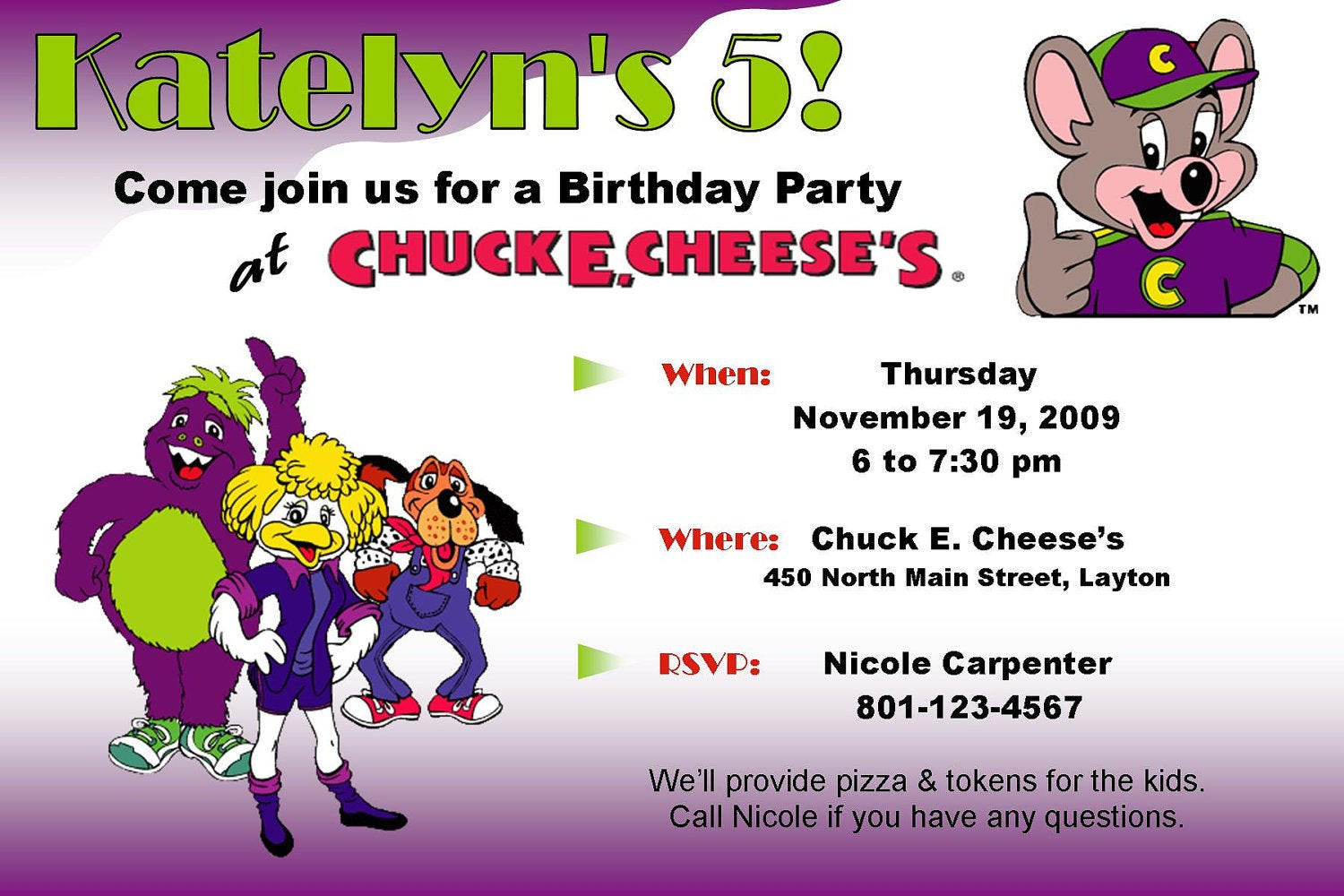 Birthday E Invitations
 Chuck E Cheese Custom Birthday Invitation