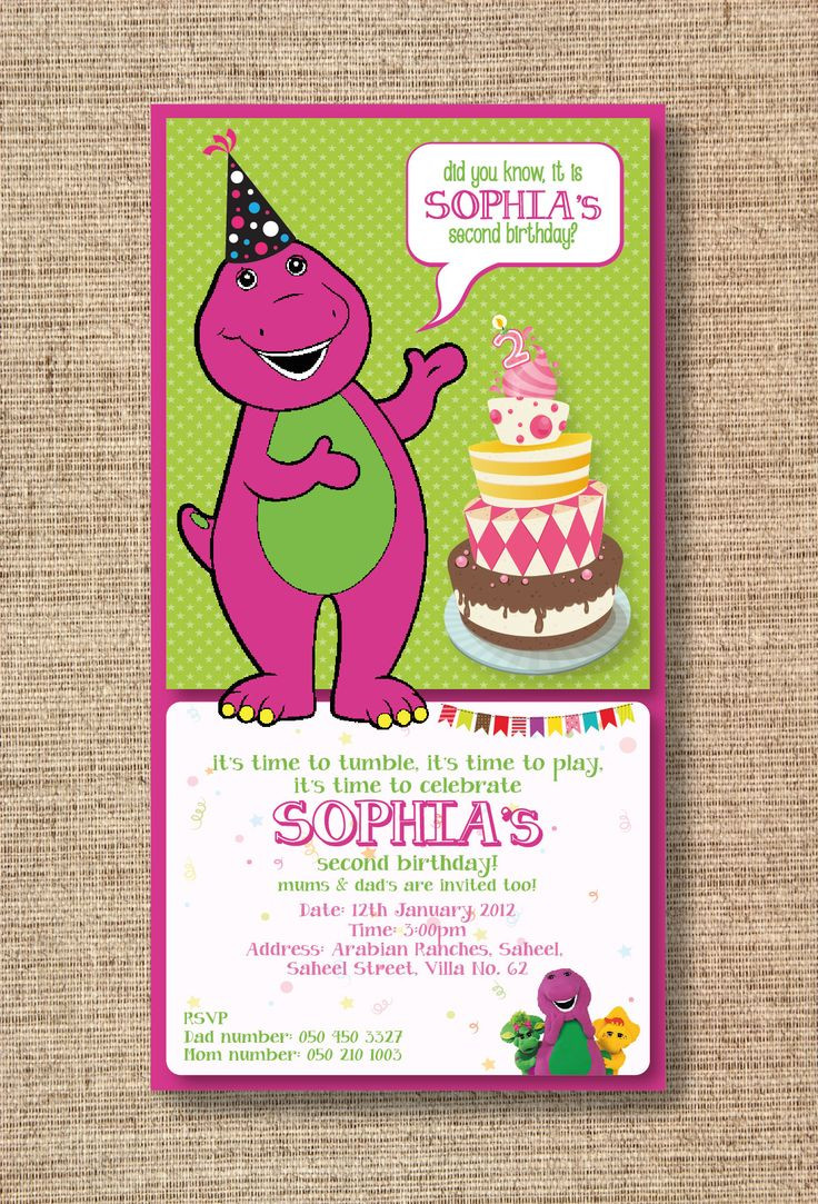 Birthday E Invitations
 Barney Theme E Invitation barney purple green