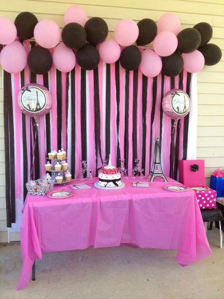 Birthday Party Decoration
 Parisian party white pink black party