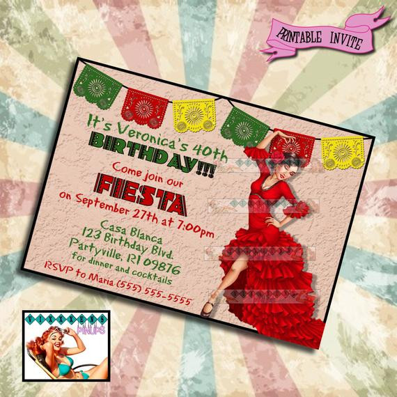 Birthday Party In Spanish
 PINUP BIRTHDAY INVITATION Feista mexican spanish Party Pin Up