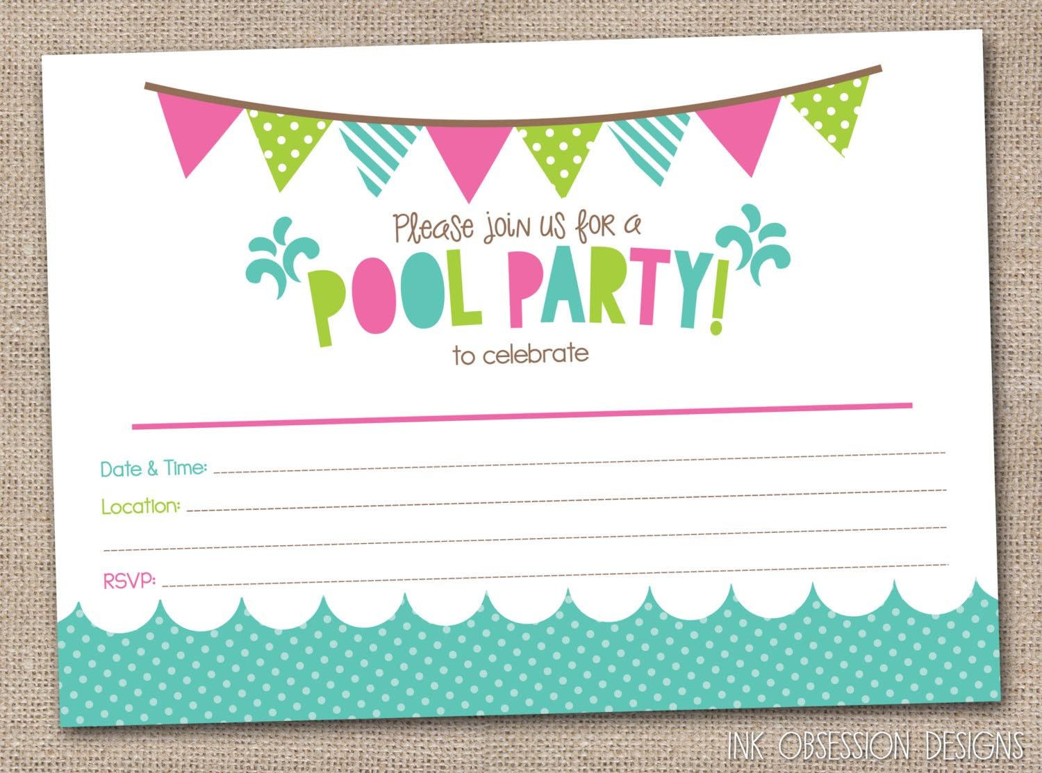 Birthday Party Invitations Free
 Free Printable Pool Party Birthday Invitations