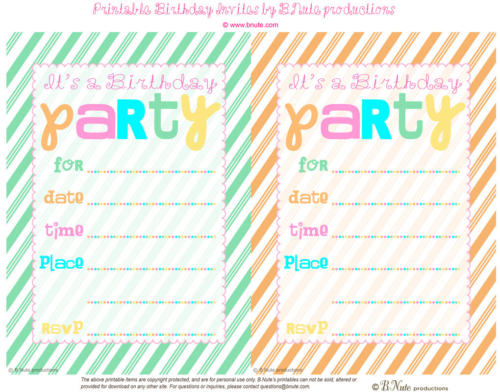 Birthday Party Invitations Free
 bnute productions Free Printable Striped Birthday Party