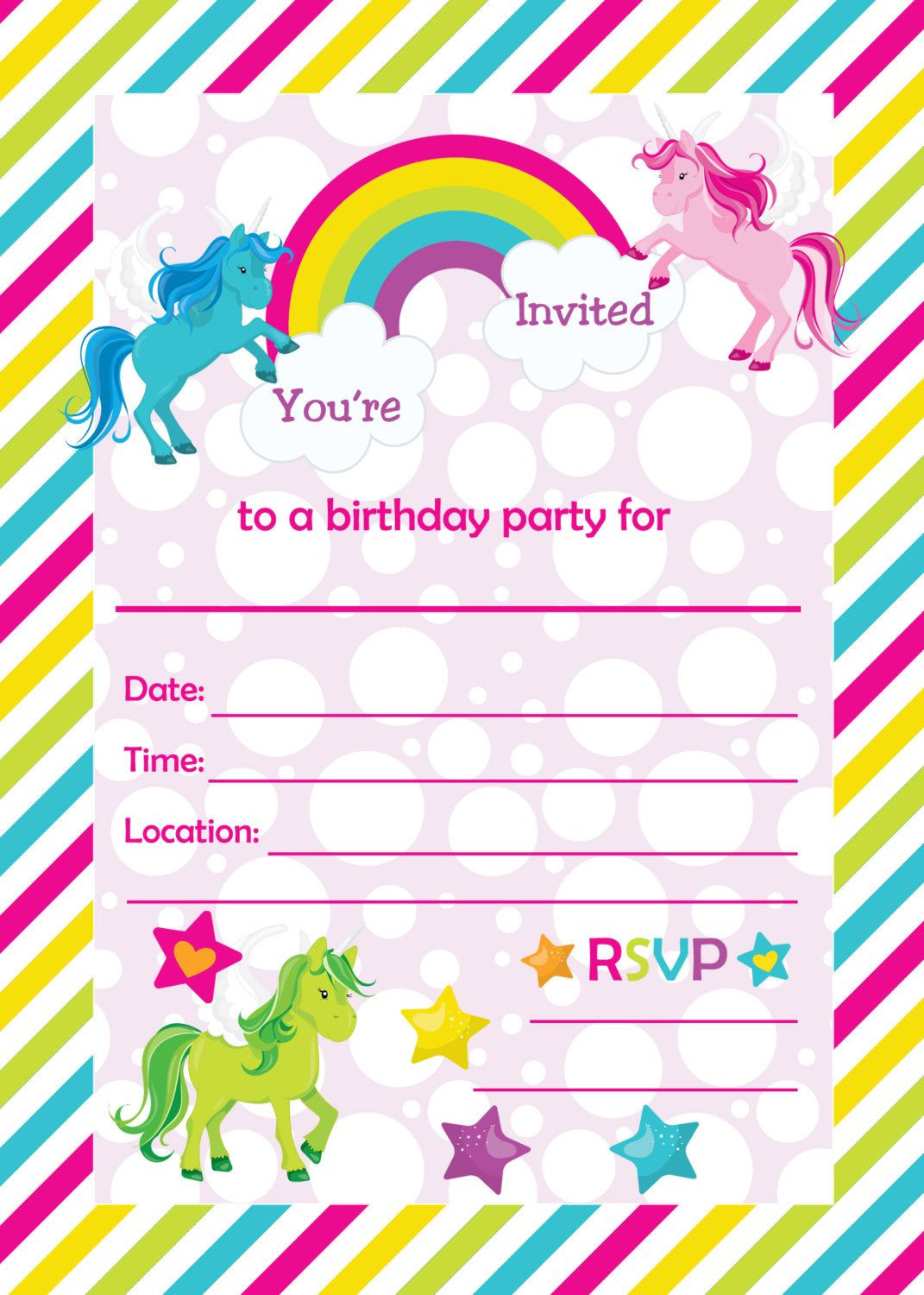 Birthday Party Invitations Free
 Fill In Birthday Party Invitations Printable Rainbows and