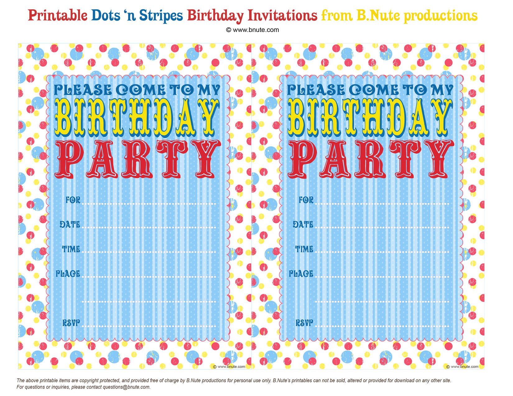 Birthday Party Invitations Free
 bnute productions Free Printable Dots n Stripes Birthday