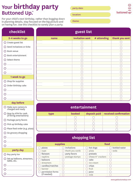 Birthday Party Planning Checklist
 Free printable birthday party checklist form Buttoned Up