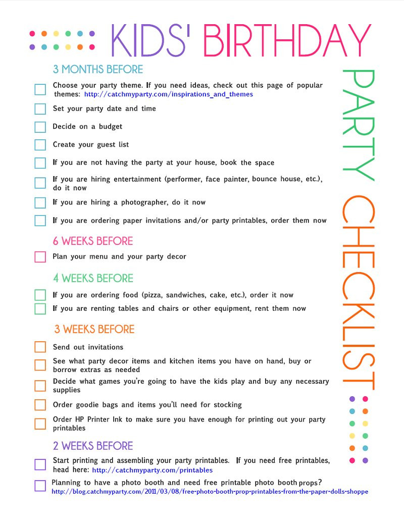 Birthday Party Planning Checklist
 FREE Printable Kids Party Planning Checklist