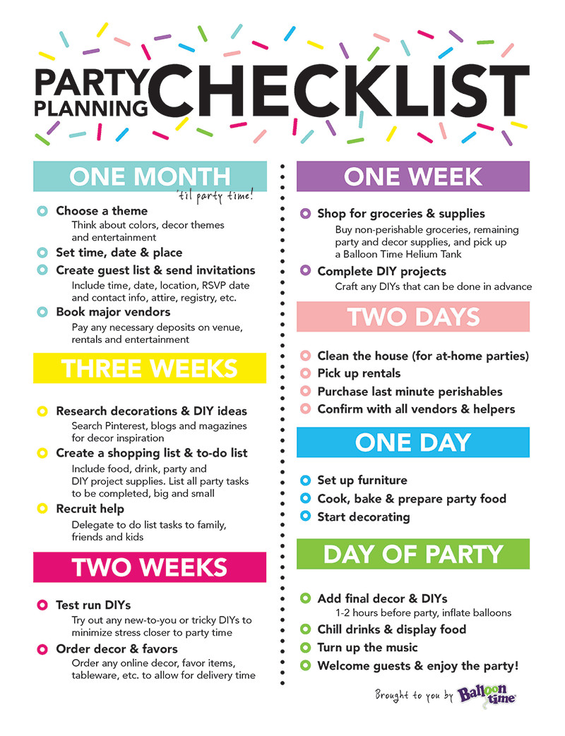 Birthday Party Planning Checklist
 Party Planning Checklist Balloon Time