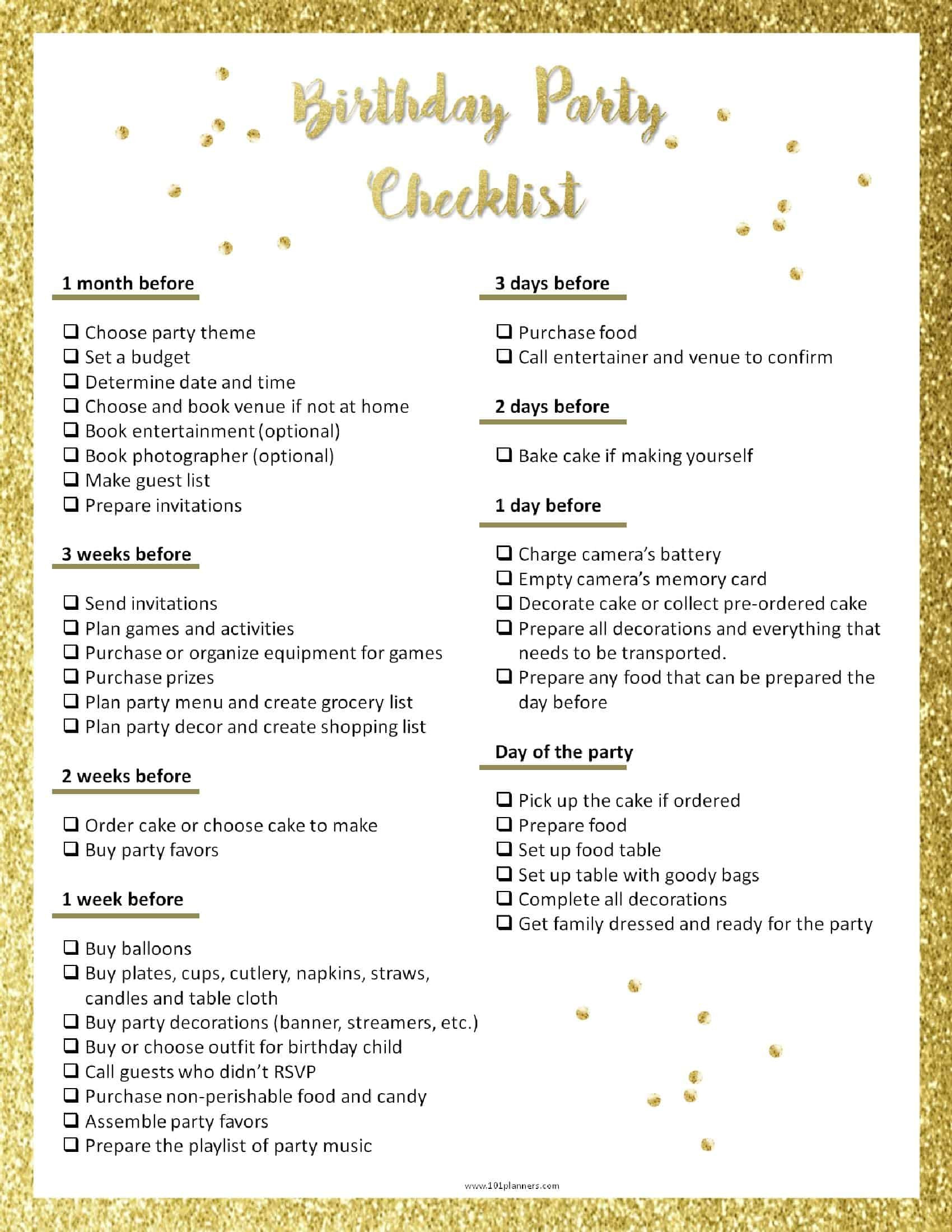 Birthday Party Planning Checklist
 Party Planning Template