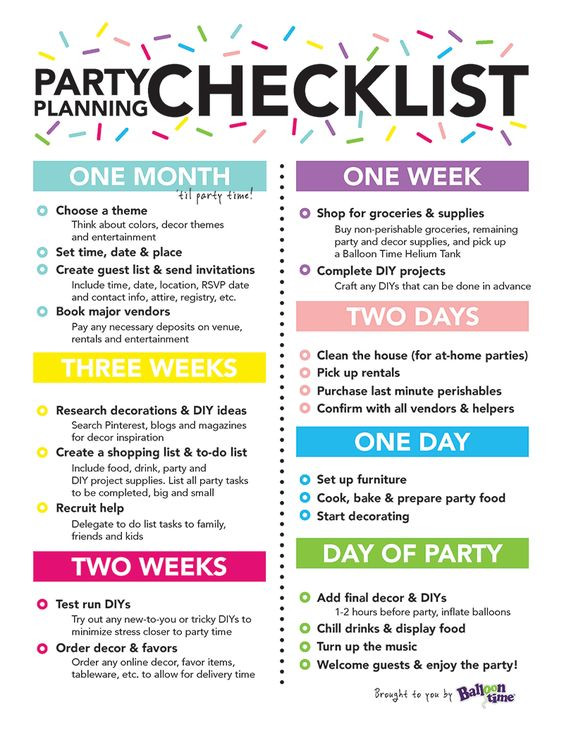 Birthday Party Planning Checklist
 Party Planning Checklist Balloon Time
