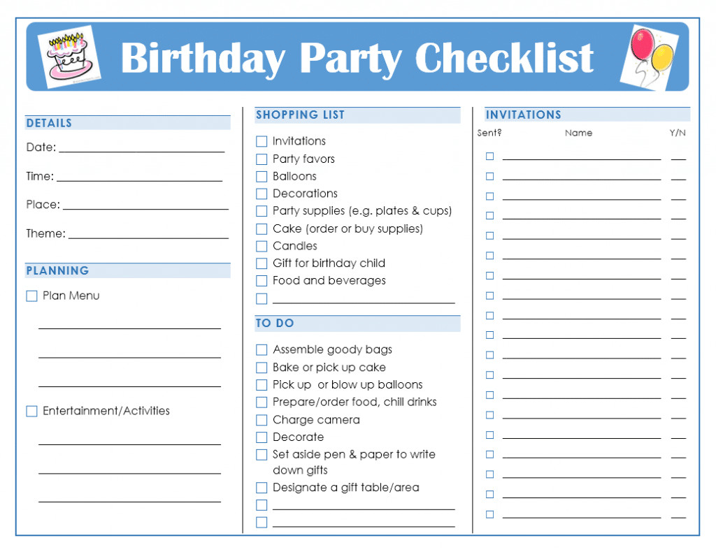 Birthday Party Planning Checklist
 Free Printable Birthday Party Checklist