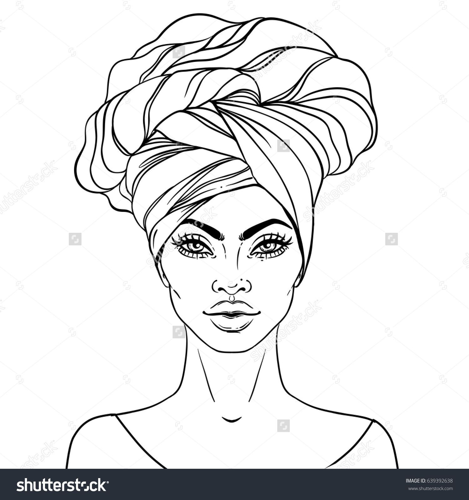 Black Girl Coloring Pages
 African American pretty girl Vector Illustration of Black