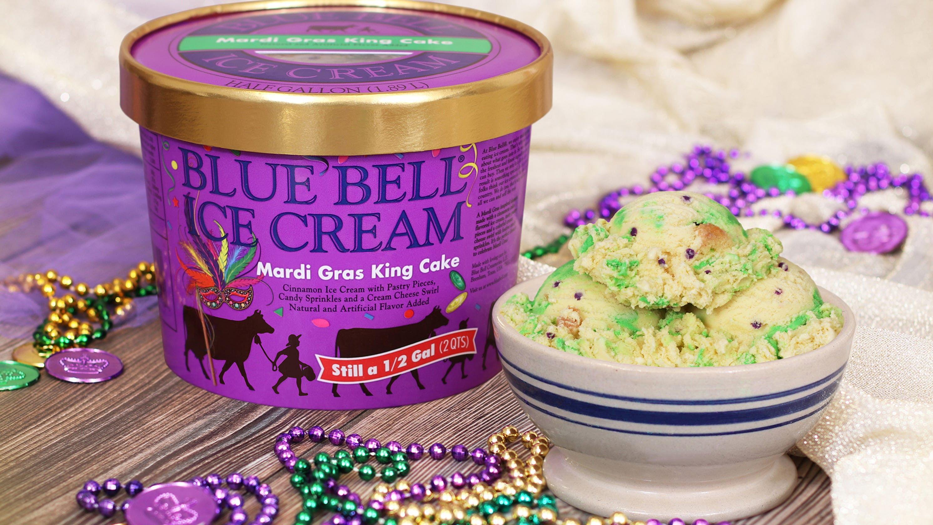 Blue Bell Birthday Cake Ice Cream
 Mardi Gras King Cake ice cream will be anywhere Blue Bell