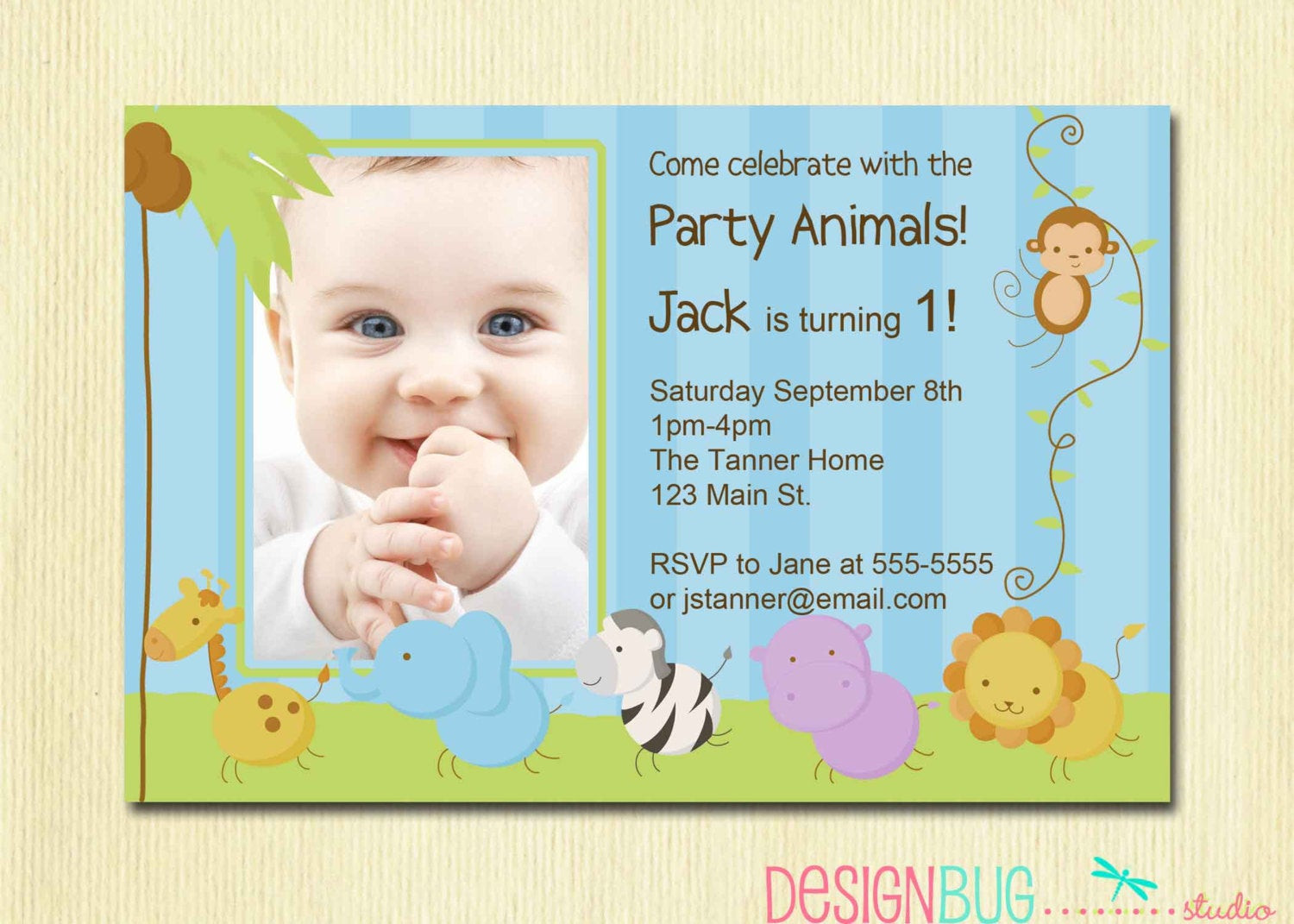 Boy 1St Birthday Invitations
 First Birthday Boy Invitation Baby Jungle Safari Party