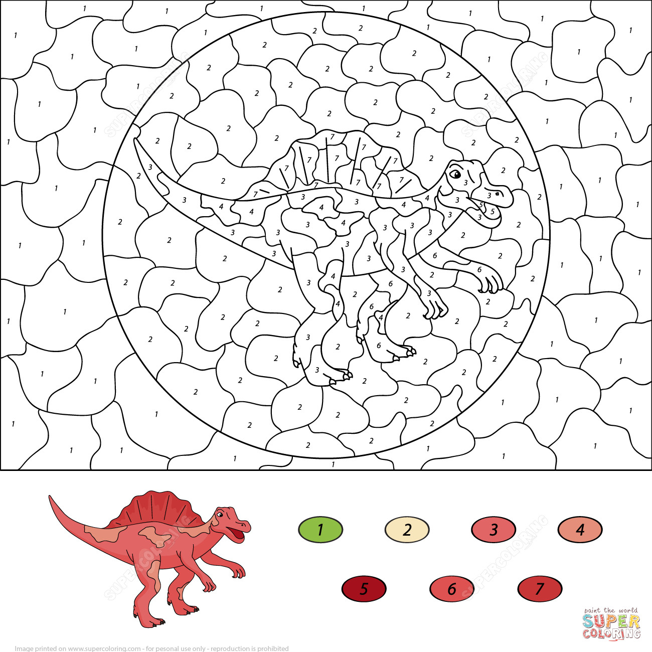 Boys Color By Number Coloring Pages
 Spinosaurus Color by Number